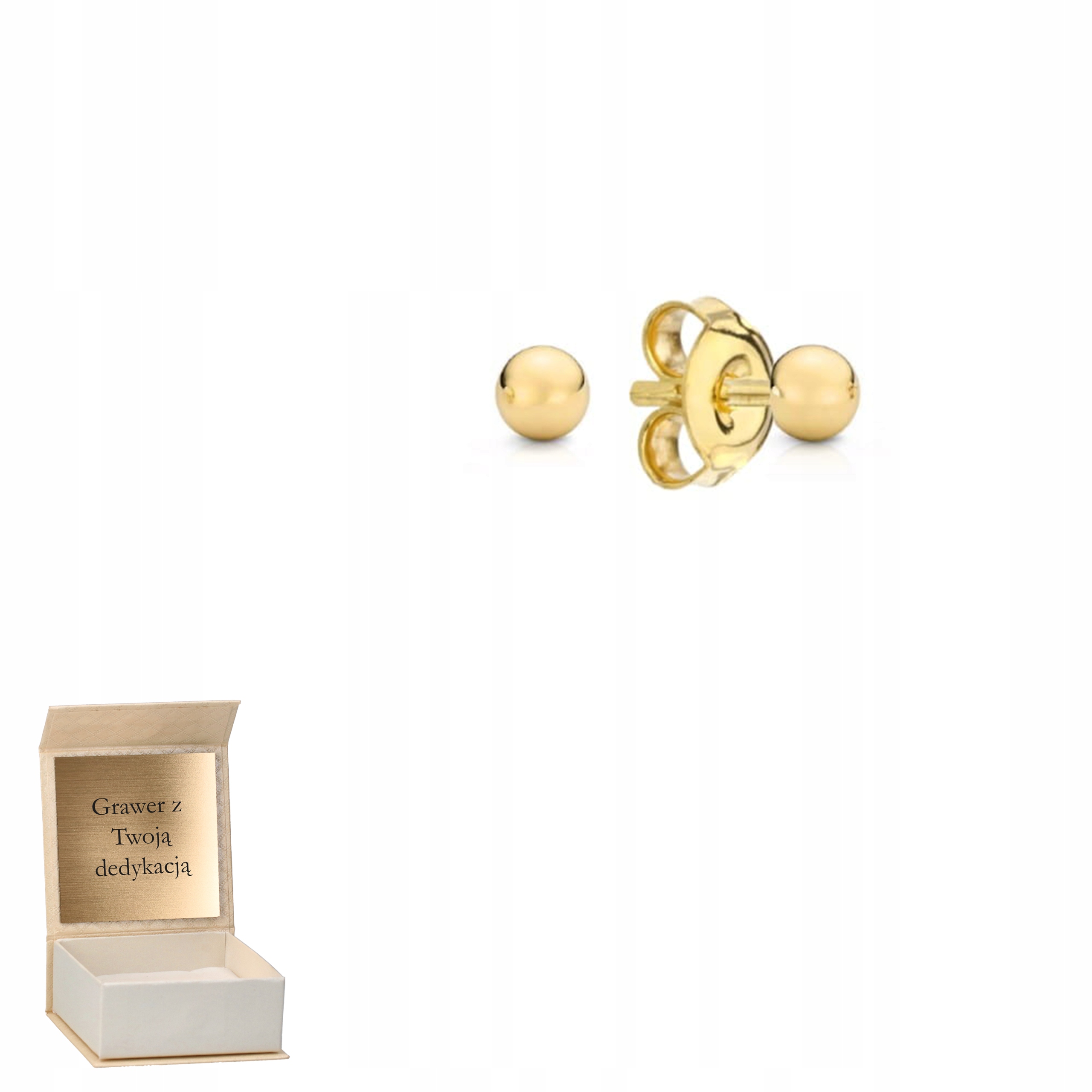 Zlaté náušnice Kuličky malé lehké na tyči zlato ryzost 585 Gravírování