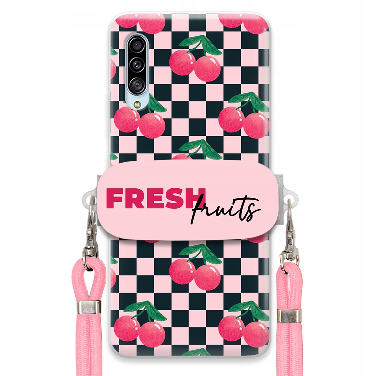 Puzdro pre Samsung A90 Pink Crossbody držiak šachovnice Fresh Fruits