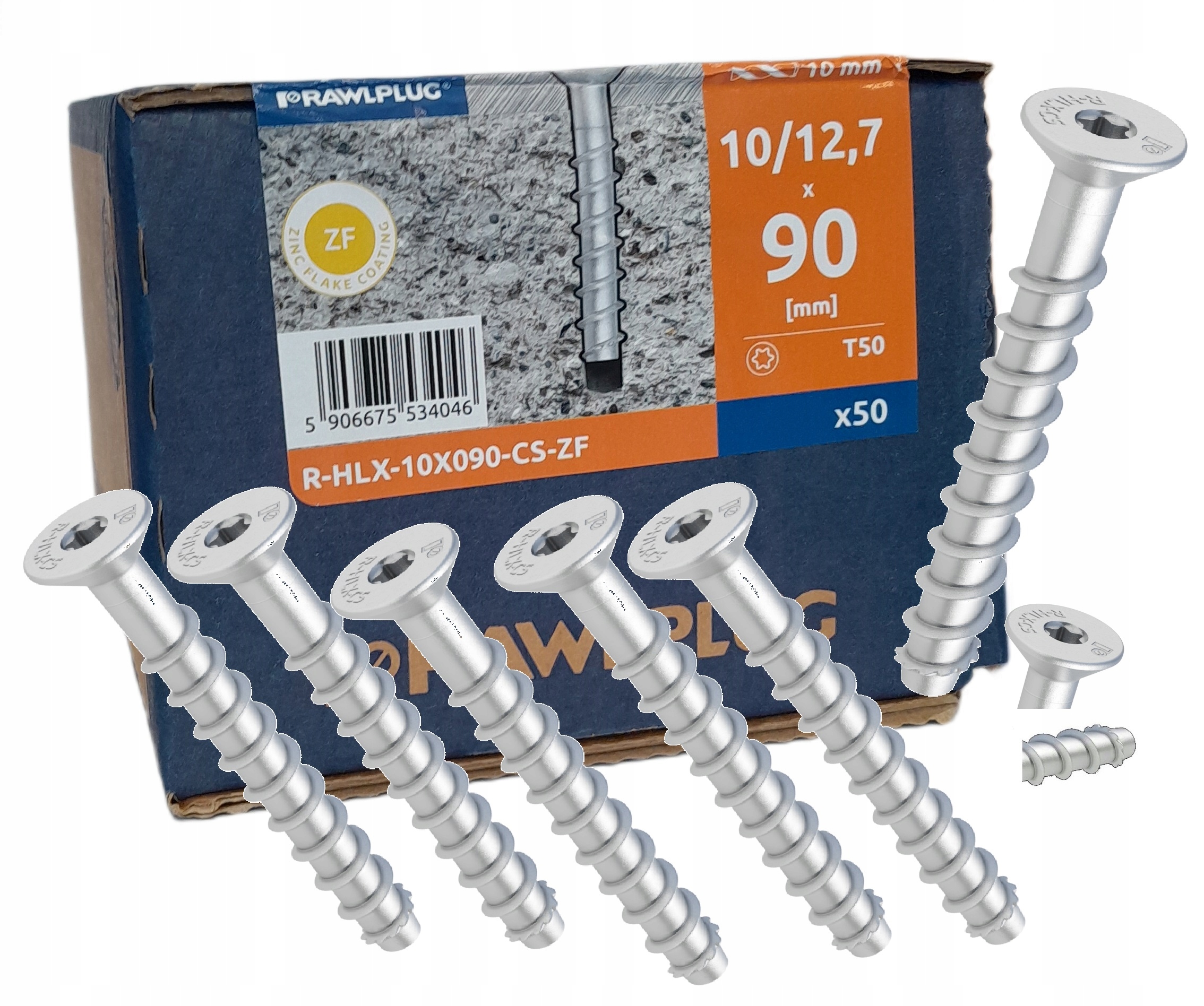 Rawlplug Wkrety śruby do betonu wpuszczane R-xlx 10x90mm 12,7 50szt T50