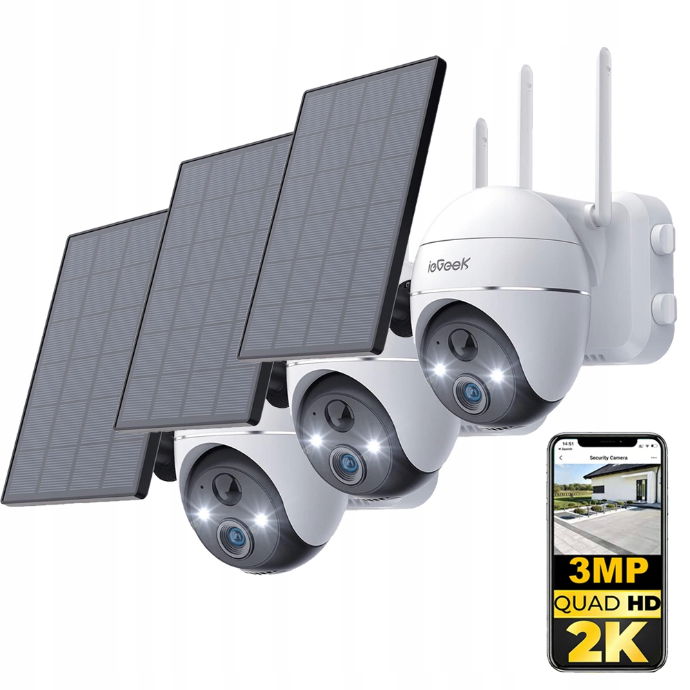 3 kusy Solární Ip Wifi venkovní otočná kamera Bezdrátový zoom 4x