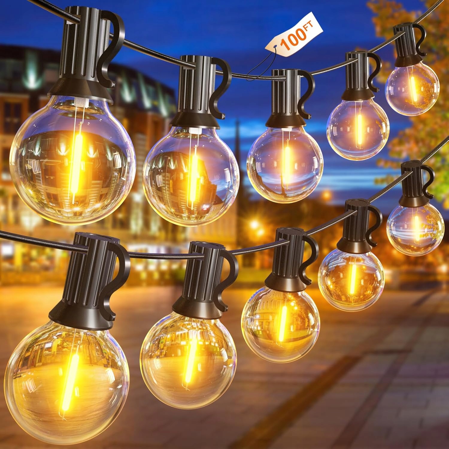 GLUROO 30M LED Girlanda Zewnętrzna IP45 50+2 Żarówki Ogrodowe — miniatura 8