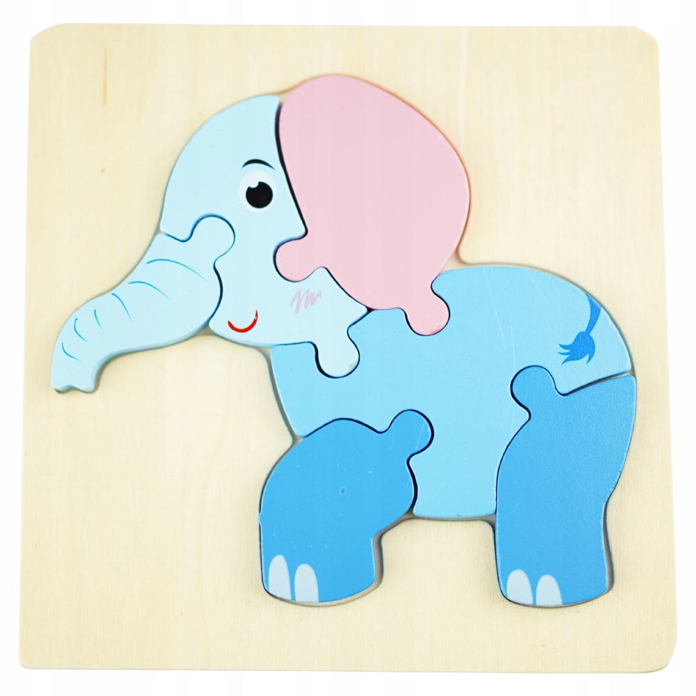 Drewniana kolorowa układanka puzzle Słoń Liczba elementów 6