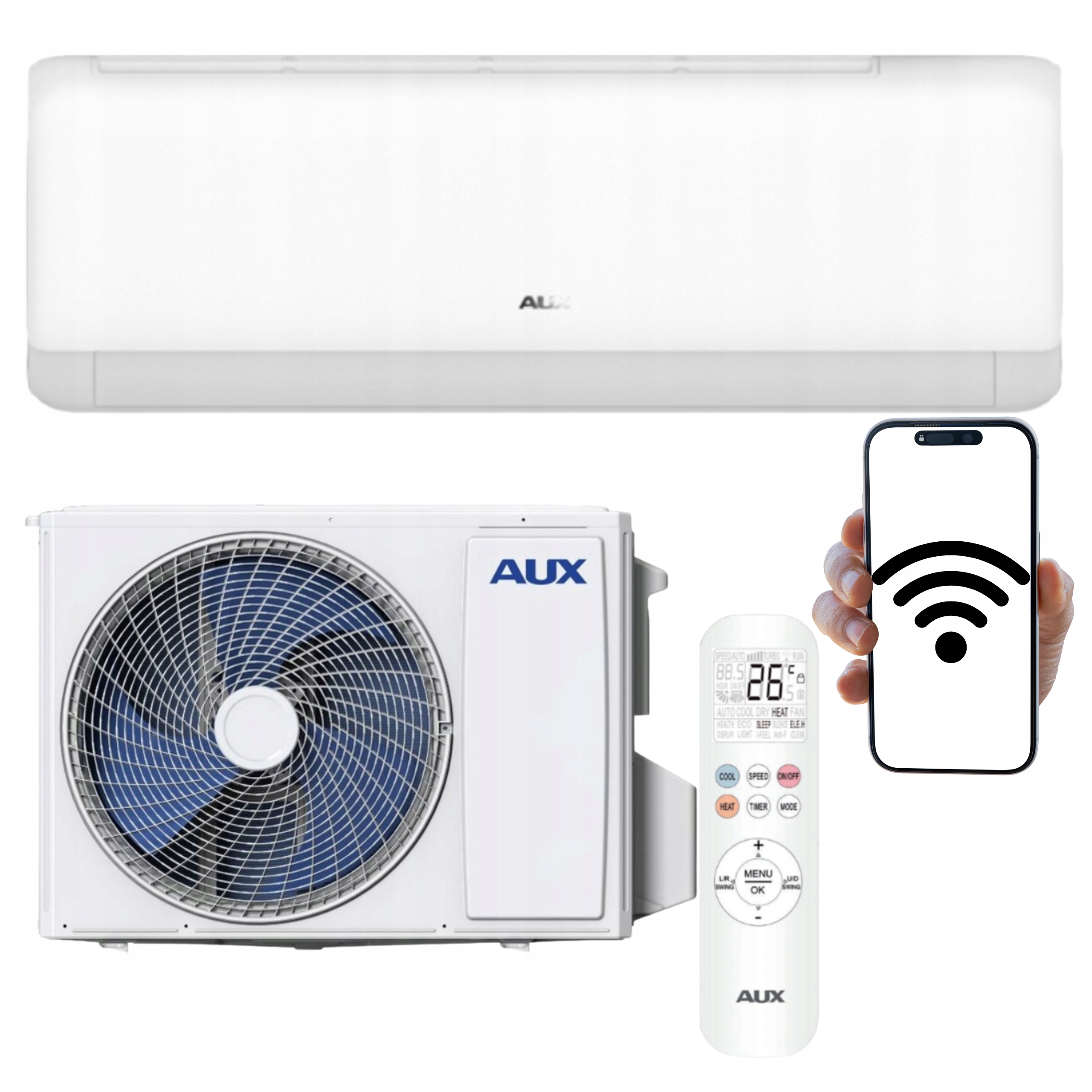 Domáci nástenný klimatizátor Aux Q-Smart Plus 3,5 kW Wifi s Funkciou Vykurovania