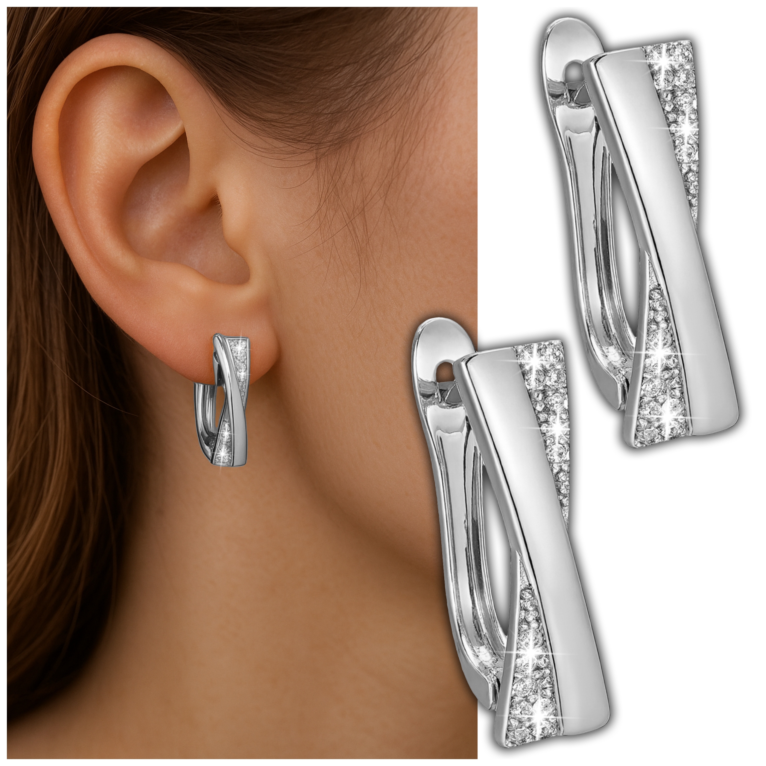 Kolczyki Srebrne Wiszące na Biglu Prostokąty z Cyrkonami Damskie Srebro 925