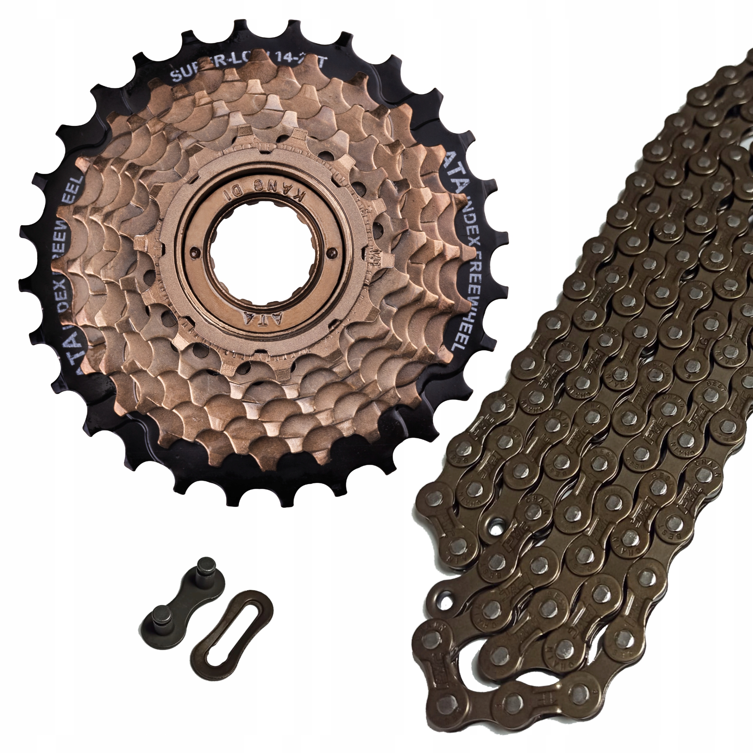 KOMPLET WOLNOBIEG ATA 7 RZ 14-28T + ŁAŃCUCH PYC + SPINKA ZESTAW