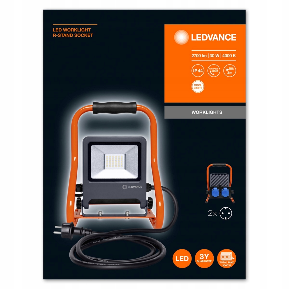 Naświetlacz Roboczy LED 30W + 2x GNIAZDO Ledvance Jasność 2700 lm