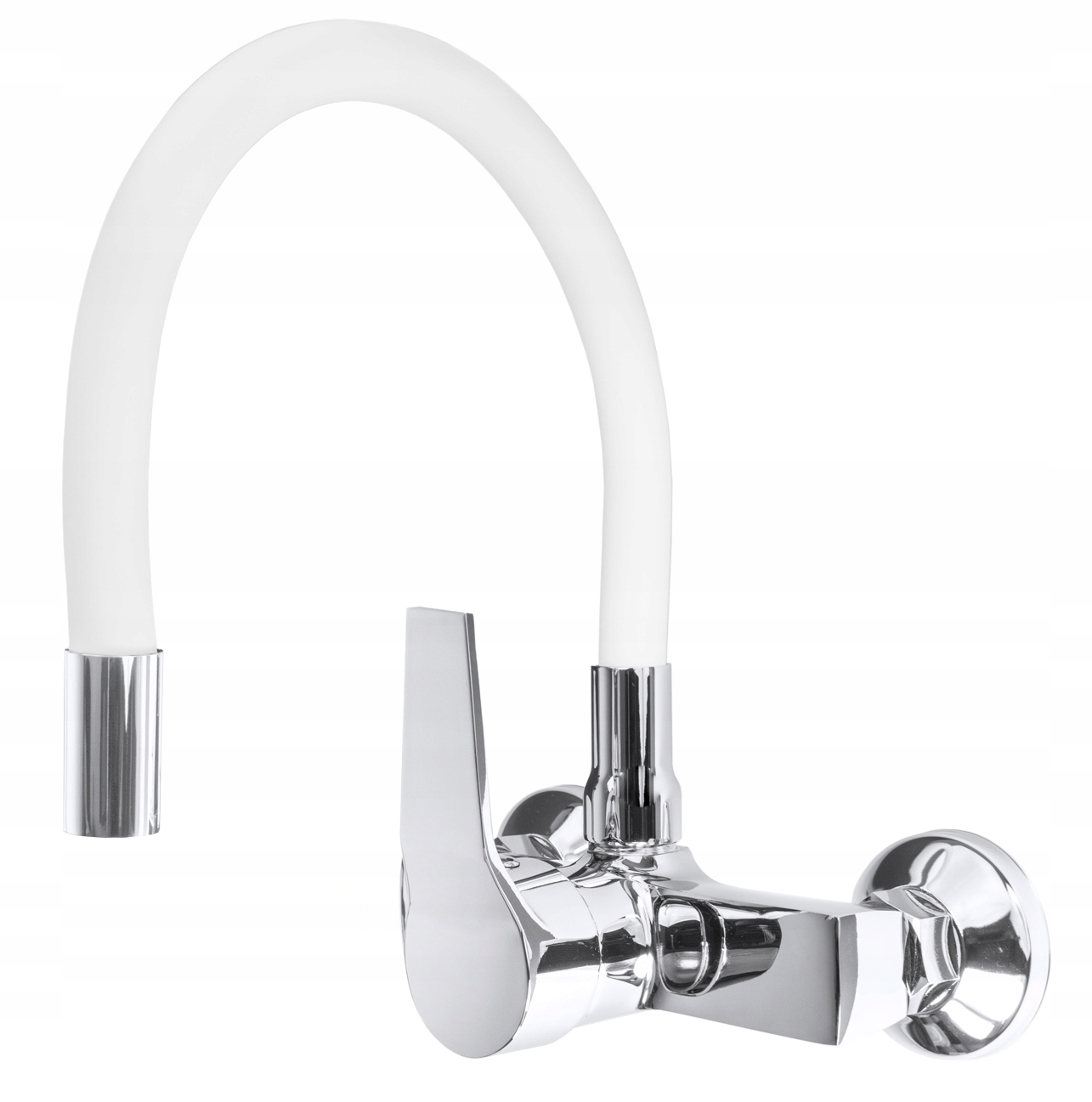 Biela Kuchynská Nástenná Umývadlová Batéria S Flexibilným Výtokom