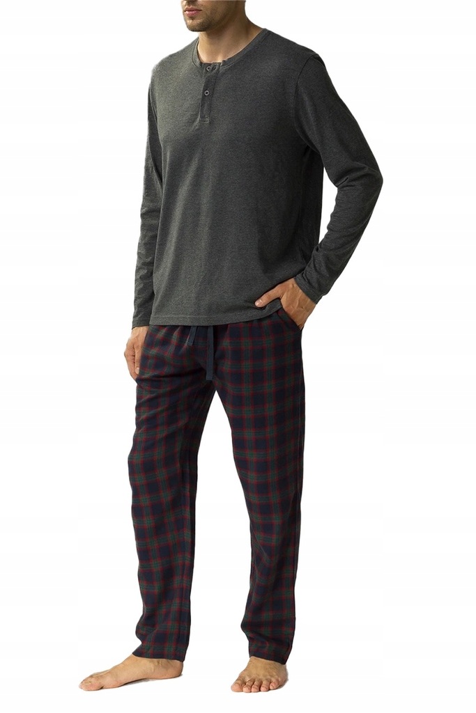 Pánské Pyžamo S Dlouhým Rukávem, Kostkované Kalhoty Atlantic NMP375/ŠMC/HRA/ČE/XXL