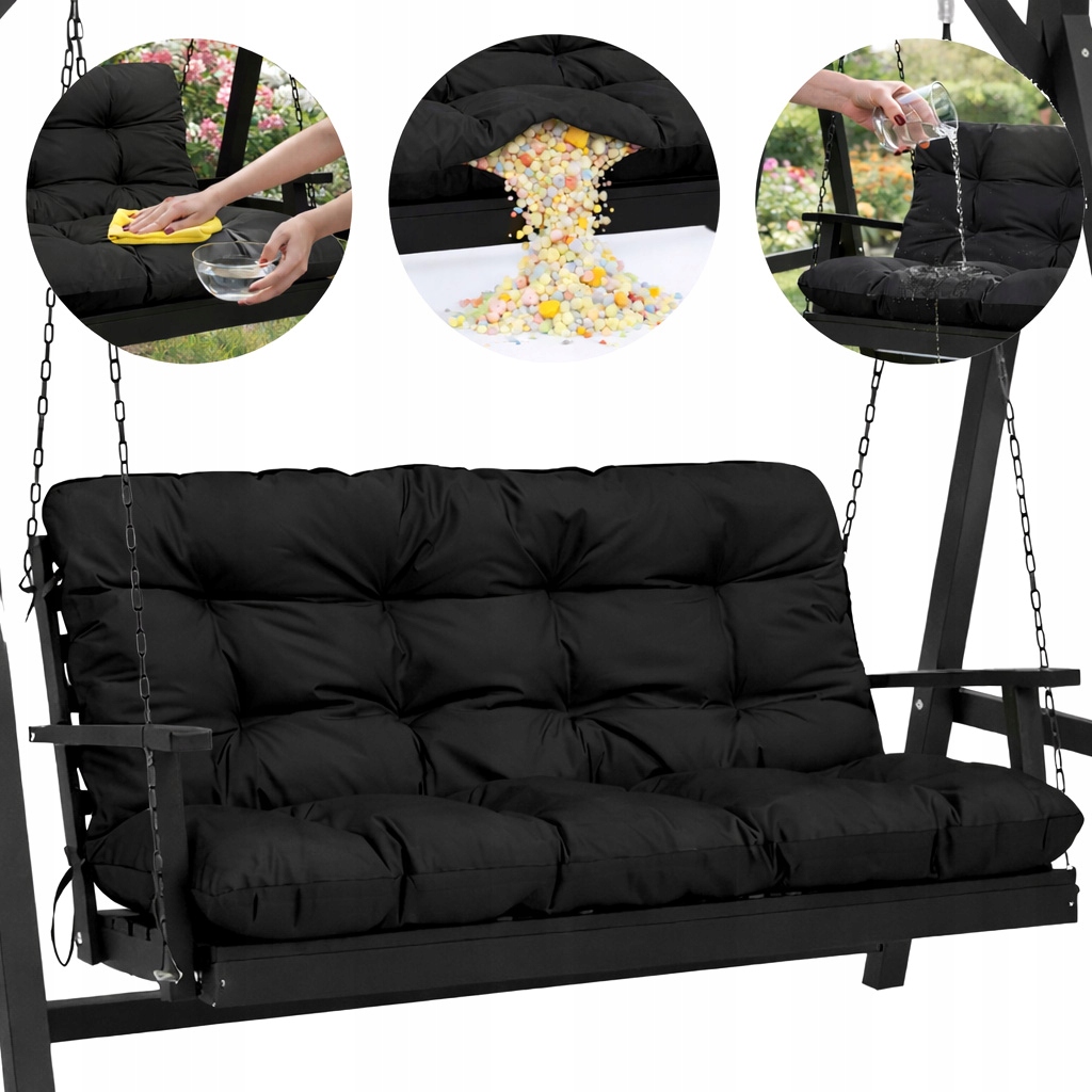 Polštář na zahradní houpačku nábytek Voděodolný 140x60x50 Černý