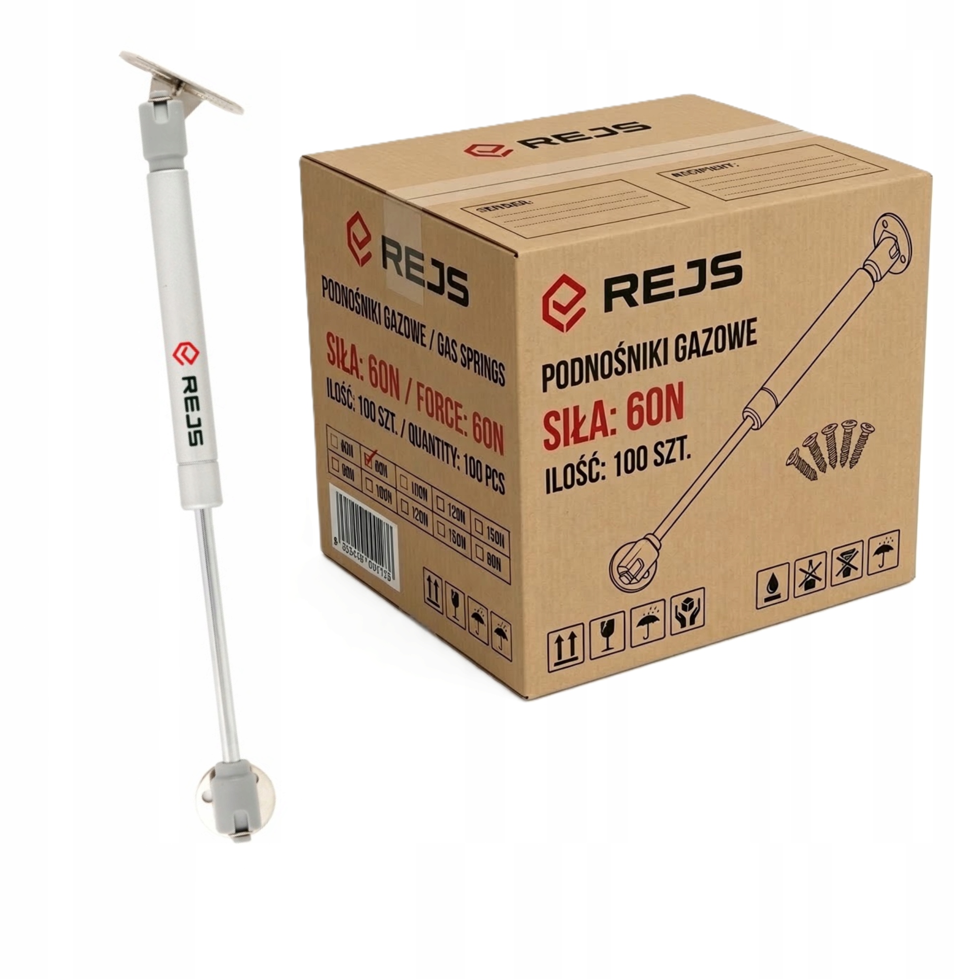 100 x Sada Rejs Nábytkový Pohon Plynový Píst Pro Nábytek 60N Vruty
