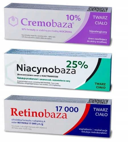 3x Farmapol Cremobaza 10%, Retinobaza 17 000, Niacynobaza 25% 3x 30g