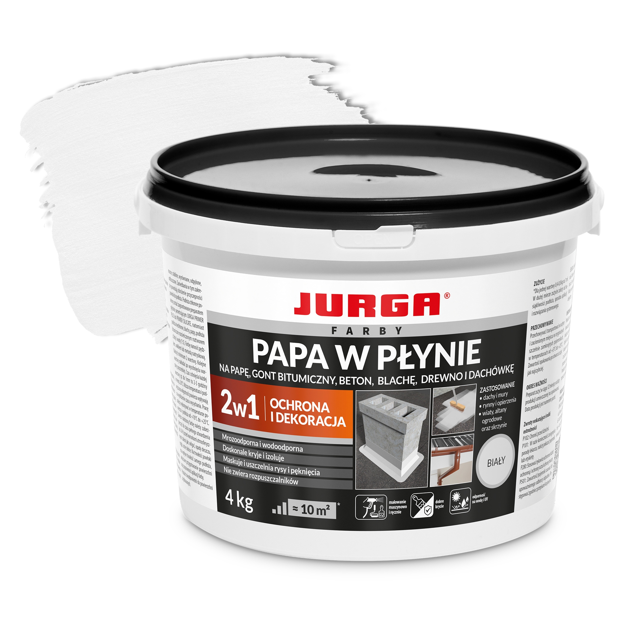 Jurga Papa w płynie Biała Farba na Dach dekoracyjna 4kg Hydroizolacja