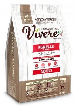 Monoproteinové krmivo pro malého psa s jehněčím masem a hnědou rýží Vivere 3 kg