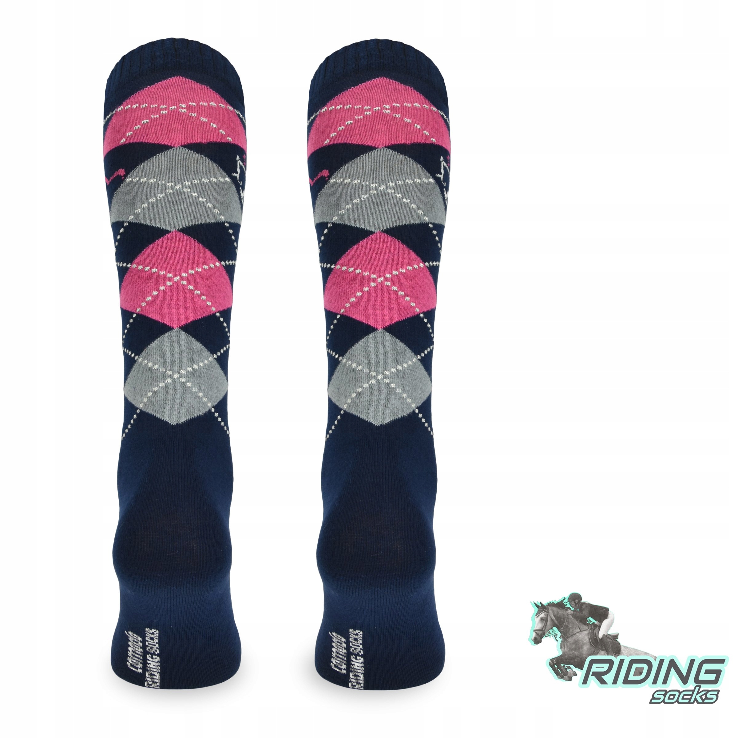 Podkolanówki jeździeckie SPDJC – granatowe romby Rozmiar 35-38