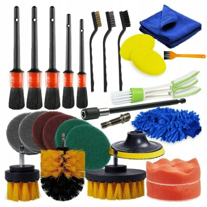 Velká sada na čištění auta 27 el mytí čalounění kartáče