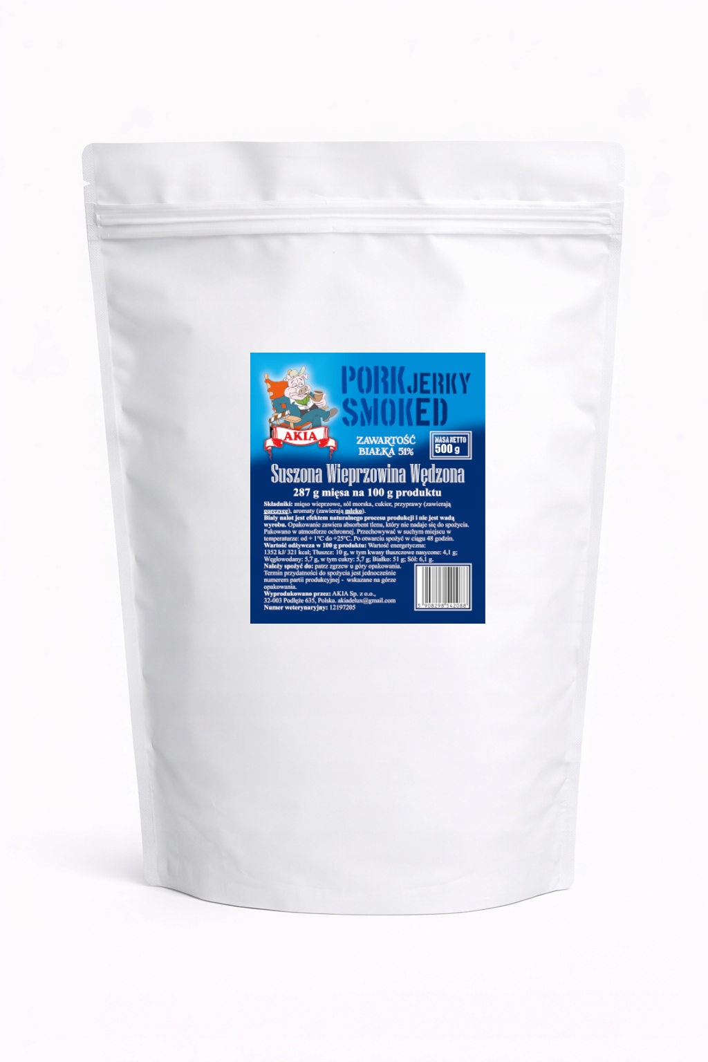 Levně Akia Jerky, Sušené vepřové maso, Sušené vepřové maso, Uzené, 500 g