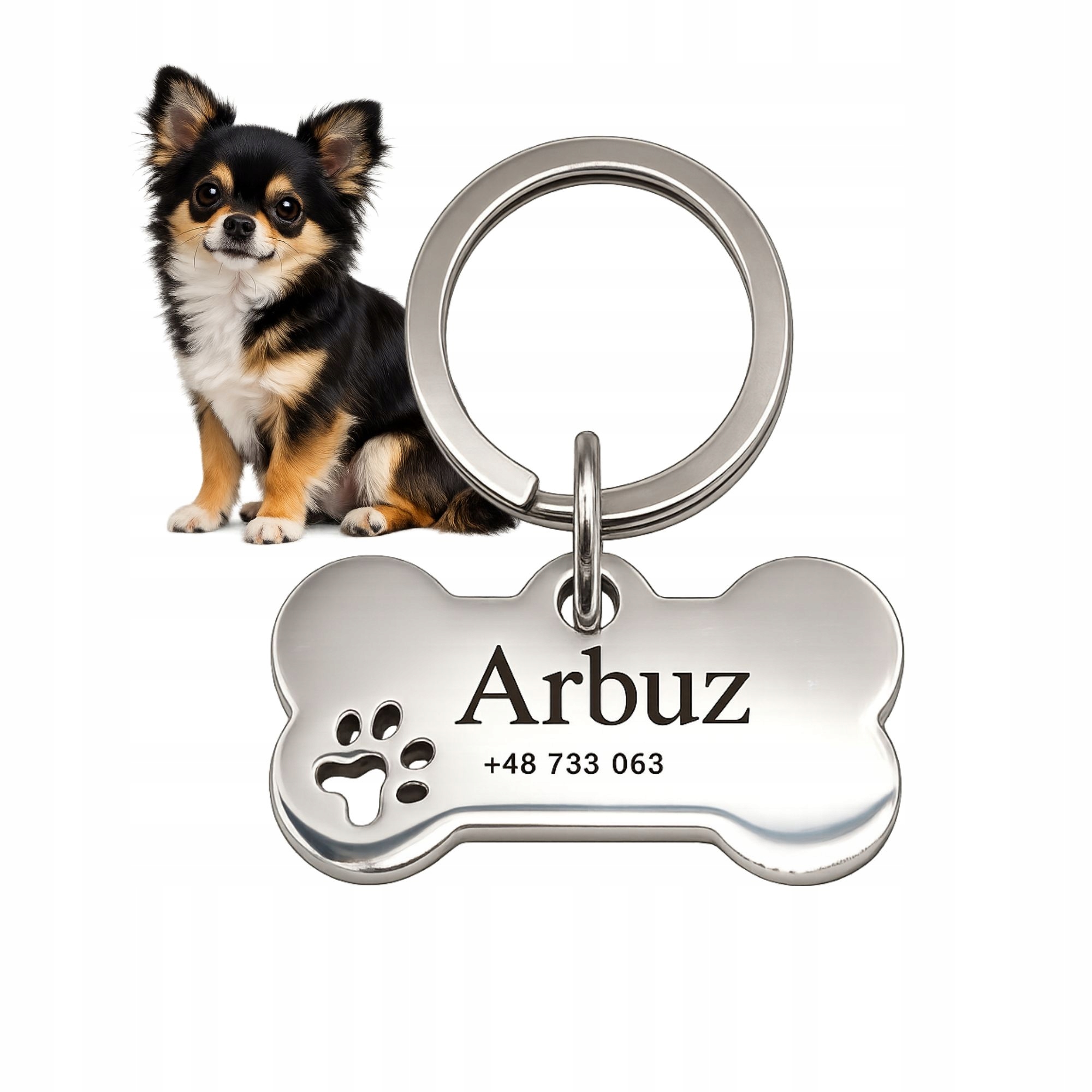 IDENTYFIKATOR ADRESÓWKA DLA PSA KOŚĆ ZAWIESZKA BRELOK Z GRAWEREM METALOWA