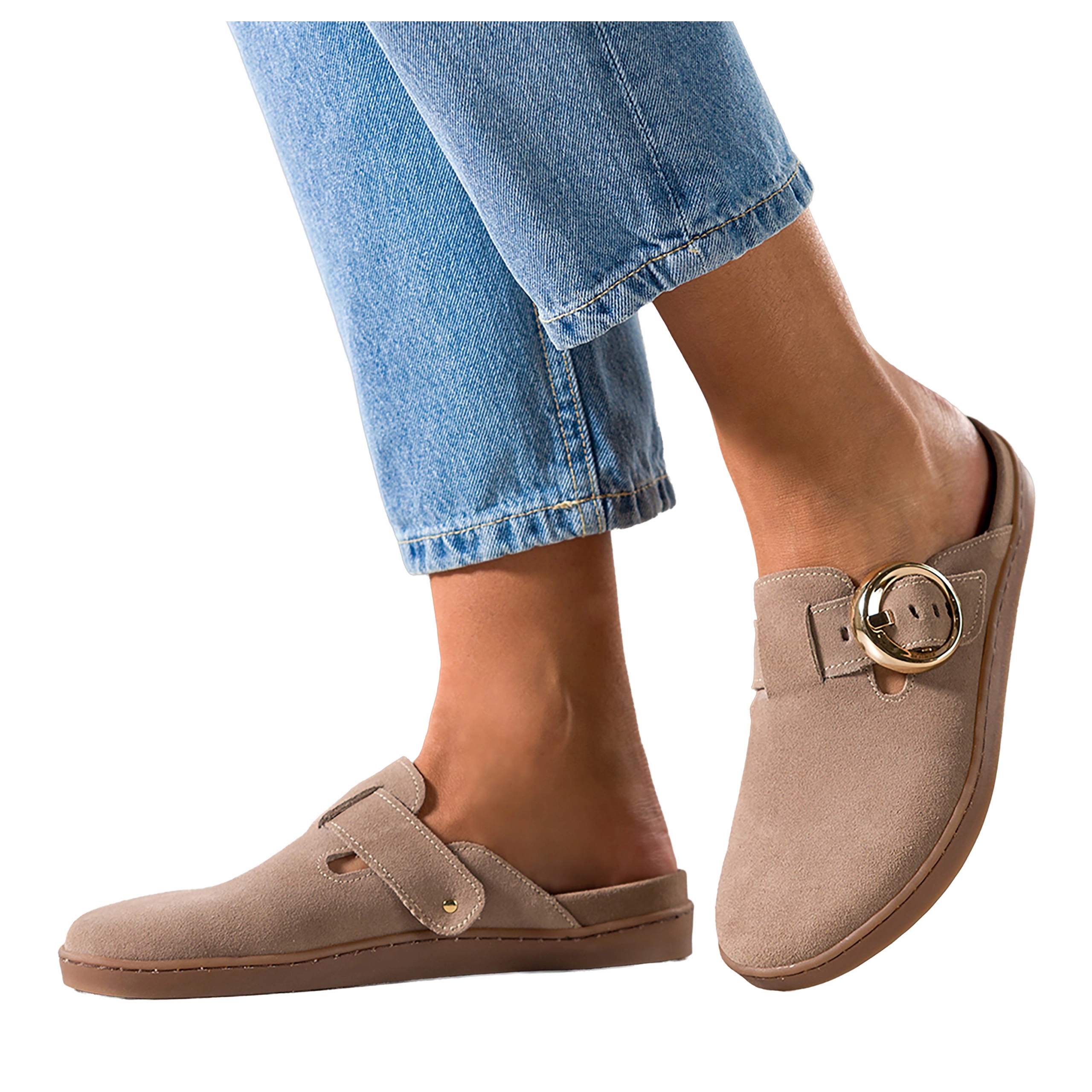 Nazouváky Béžové Dámské Barefoot Elastické Zlatá Kožená spona Módní velikost 39