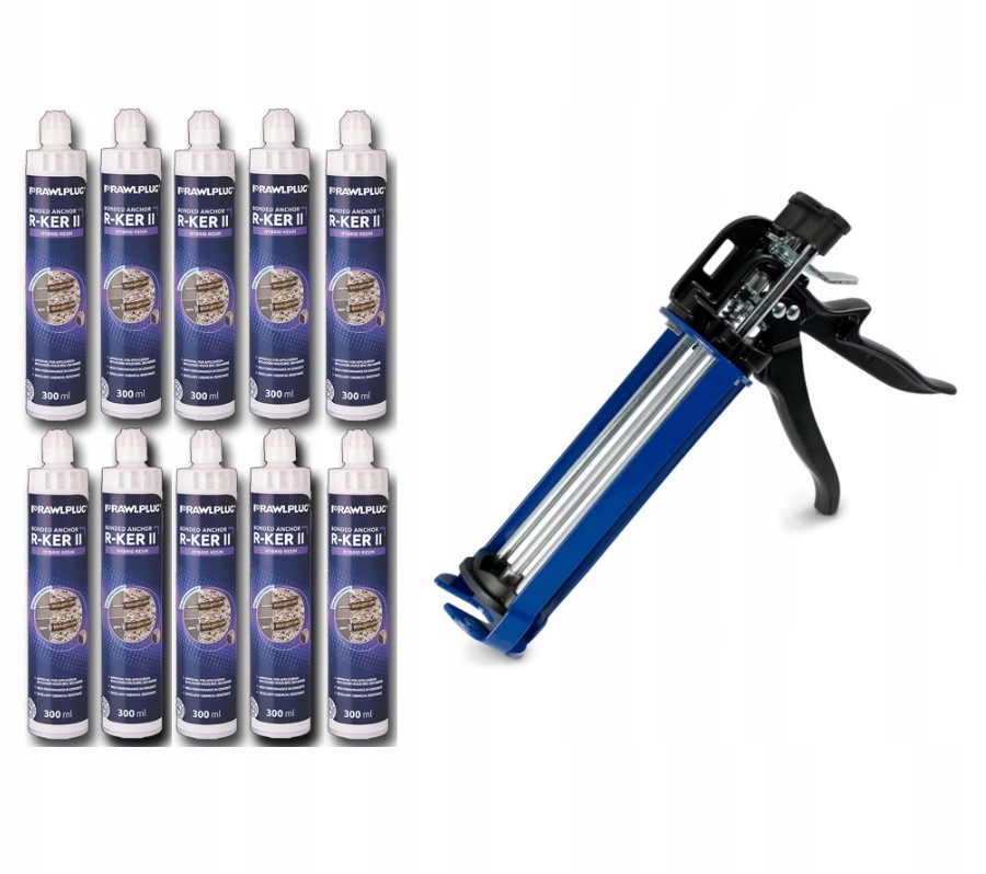 Żywica Kotwa Chemiczna do Betonu R-ker-ii 300ml Atest 10 Sztuk Wyciskacz