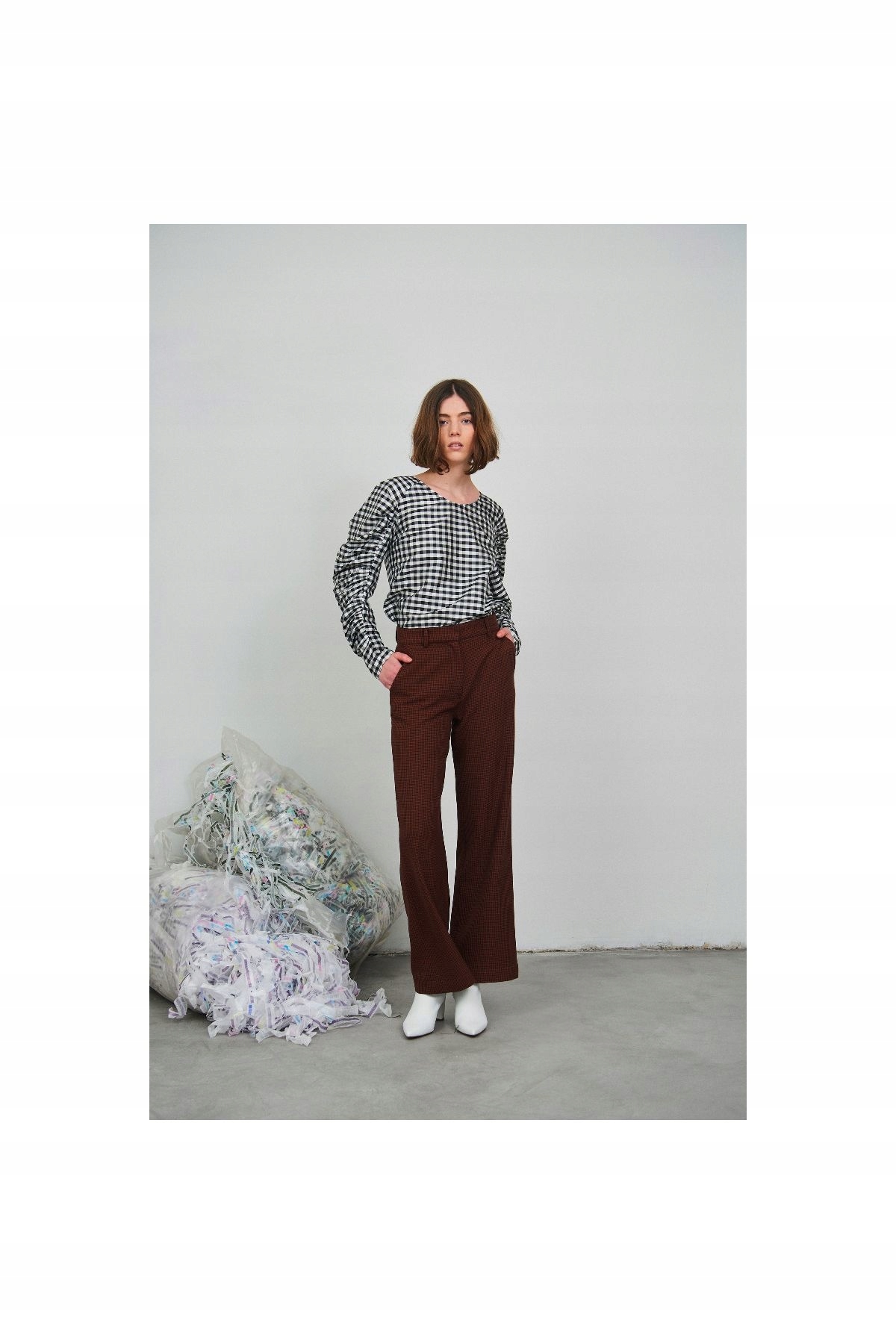 Pepitková halenka s bufetovými rukávy Designer 40