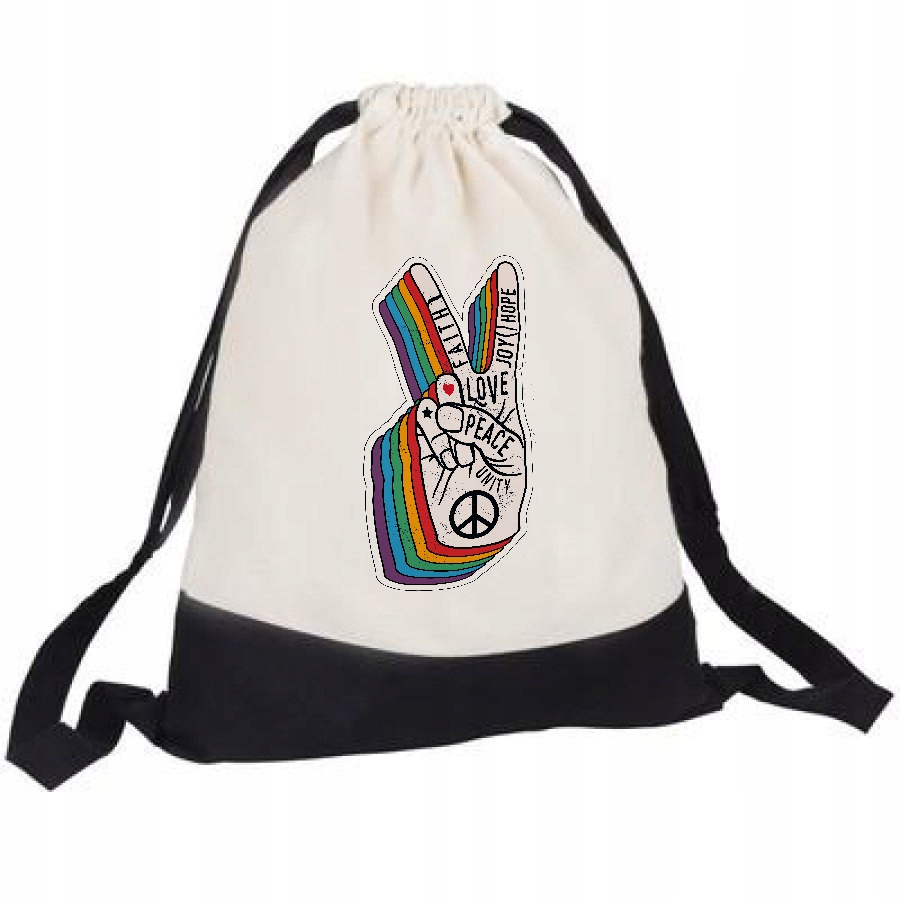 

Plecak Torba Worek Beżowo-czarny Love Is Love 02