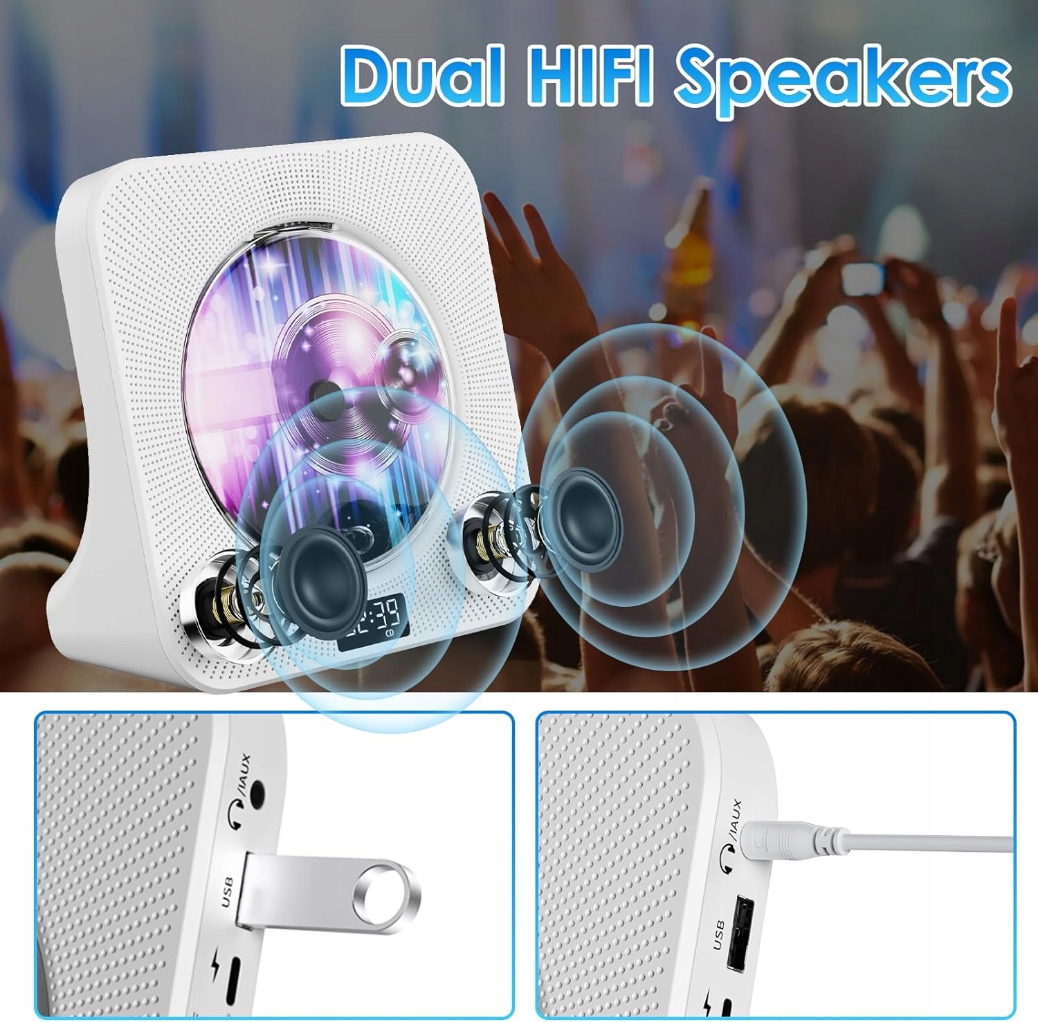 ODTWARZACZ CD BLUETOOTH 5.0 JACK 3.5MM AUX USB RADIO FM KOMPAKTOWY Rodzaj jednopłytowy