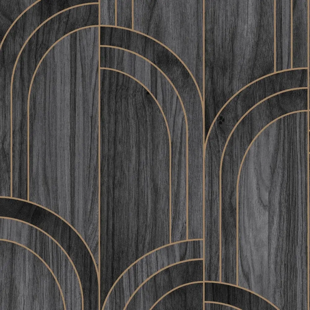 Šedá tapeta art deco geometrický vzor efekt dřevěných desek vinylová tapeta