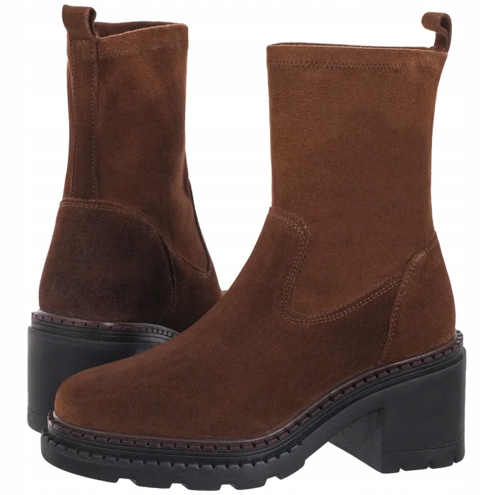 Dámské kožené Kotníkové Boty na podpatku Wojas Hnědé 55360-82 Brown