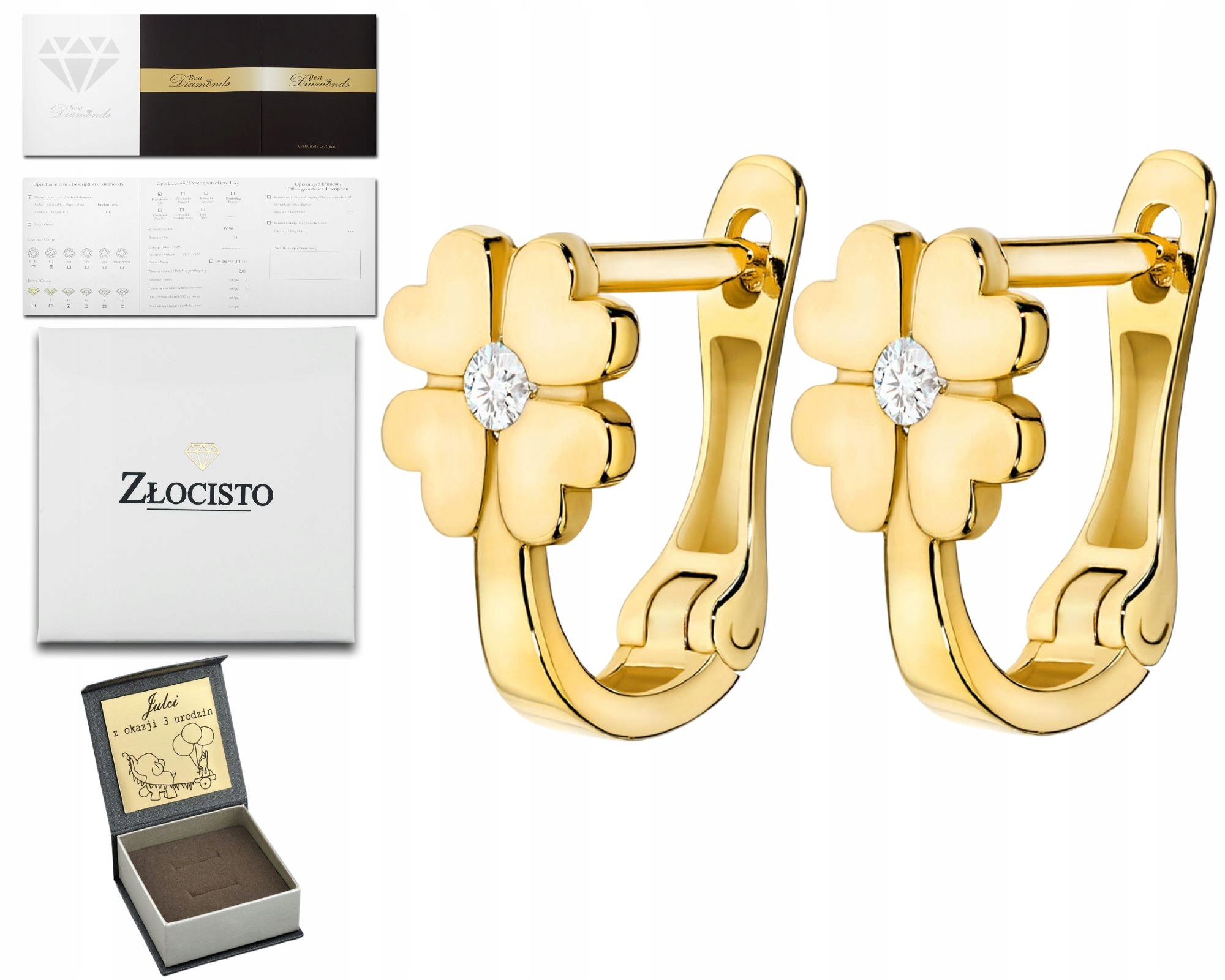 Zlaté Náušnice S Brilianty Jetele Jetel