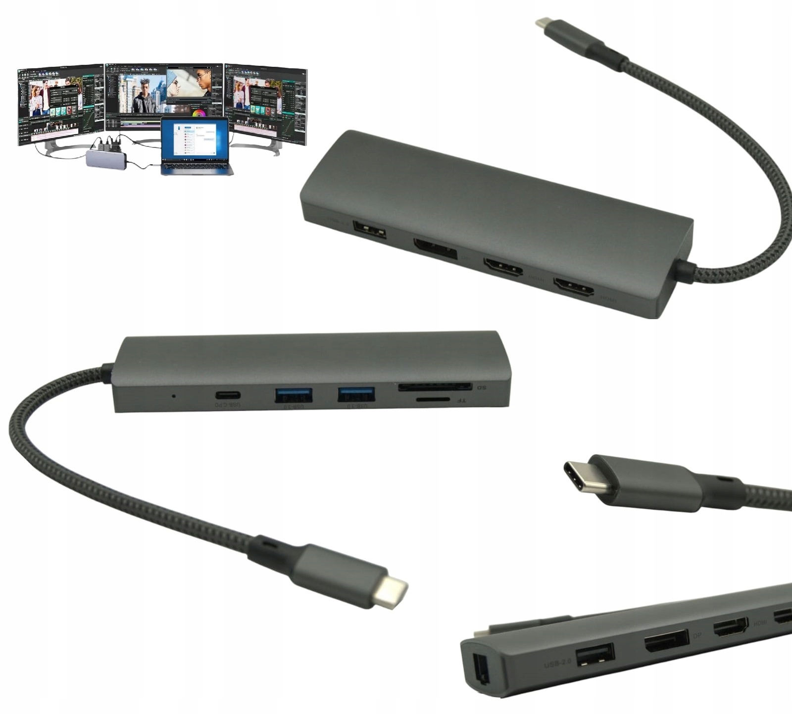 Usb-c Hub pro 2 monitory Dokovací stanice pro ultrabookový notebook Samsung