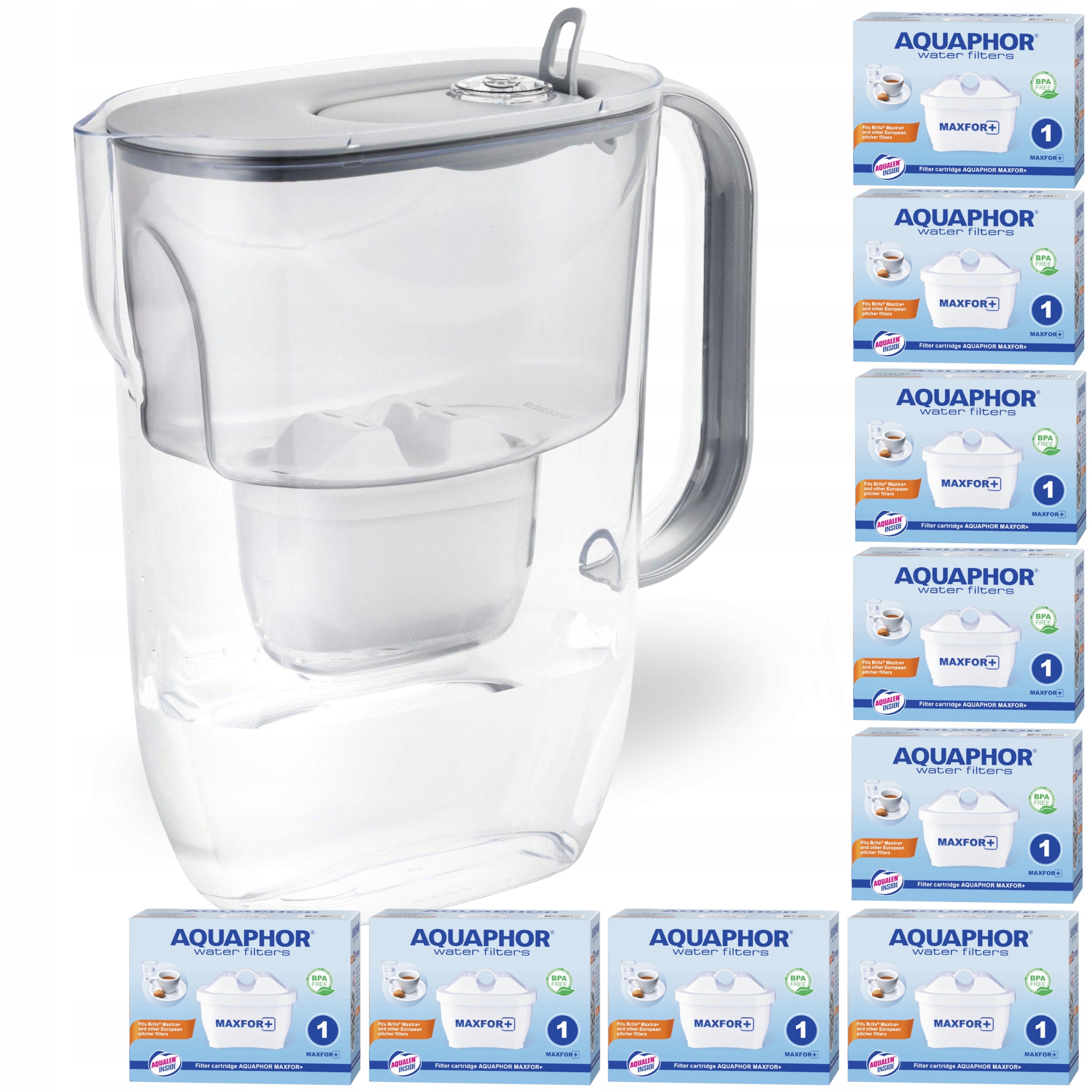 Filtrační konvice na vodu Aquaphor Fresh 3,2L Šedá s 10 vložkami Maxfor+