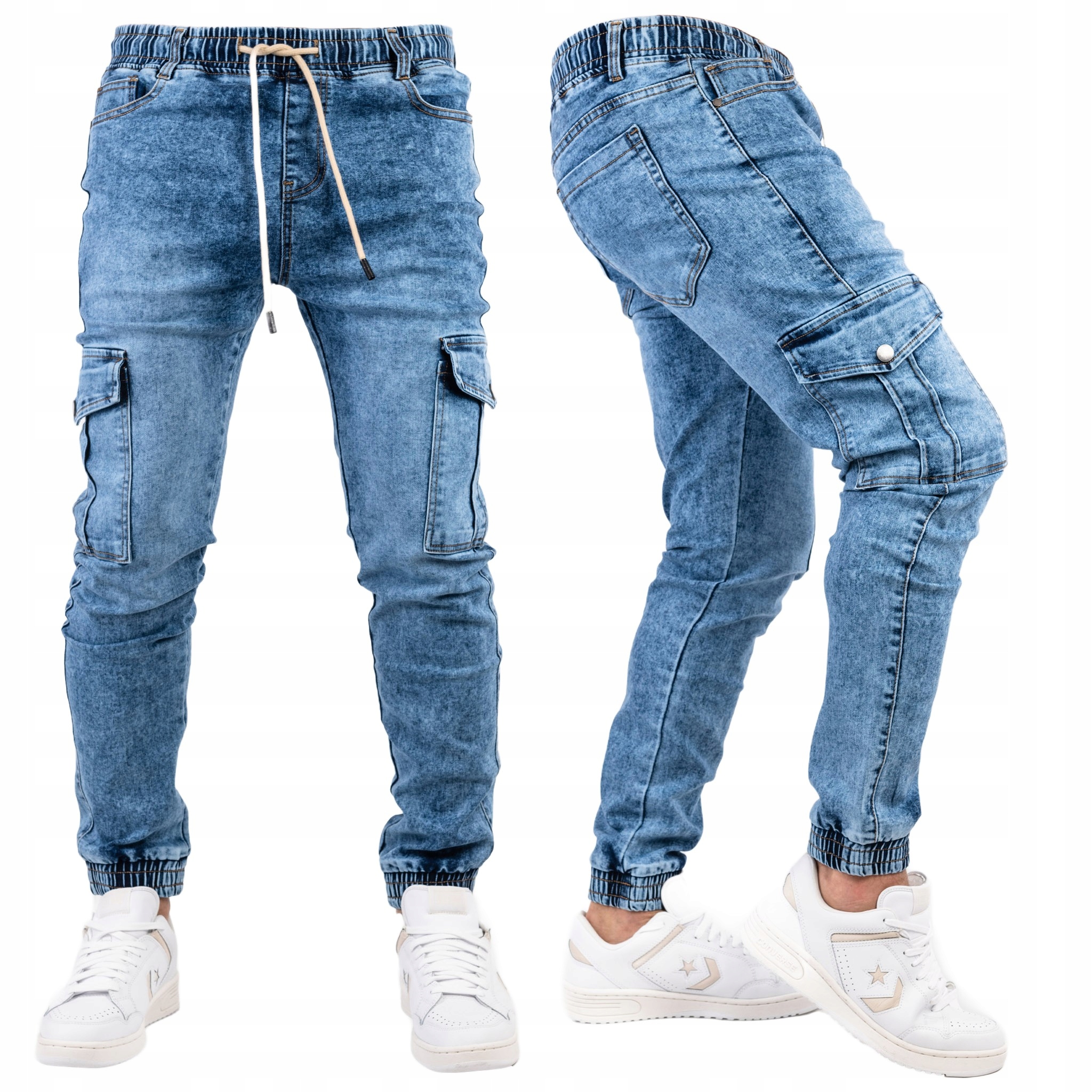 Cargo kalhoty Pánské Joggery Modré Slim Fit Kapsy Streetwear vel. 35