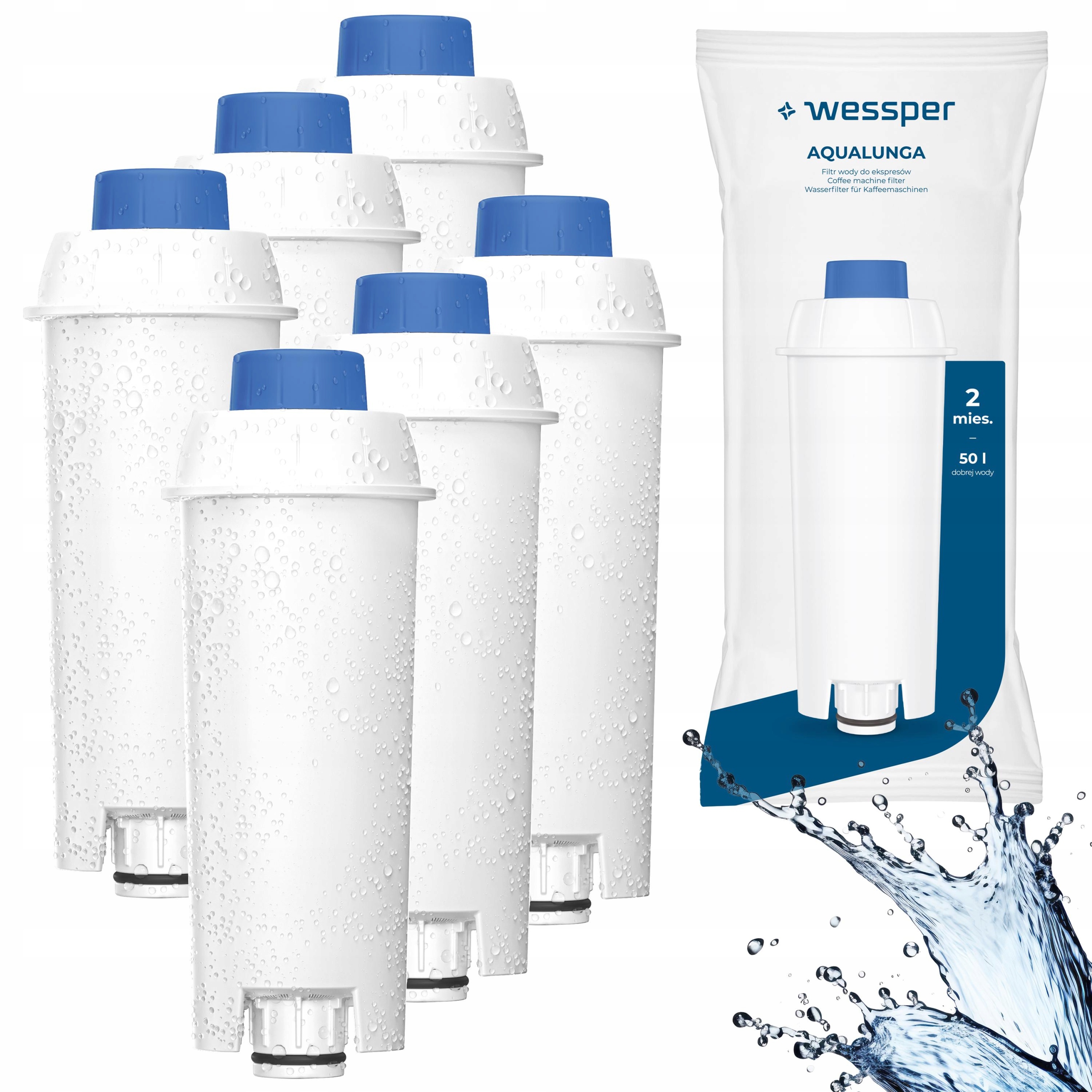 6x Wessper AquaLunga filtr wody do ekspresu Delonghi Magnifica zamiennik