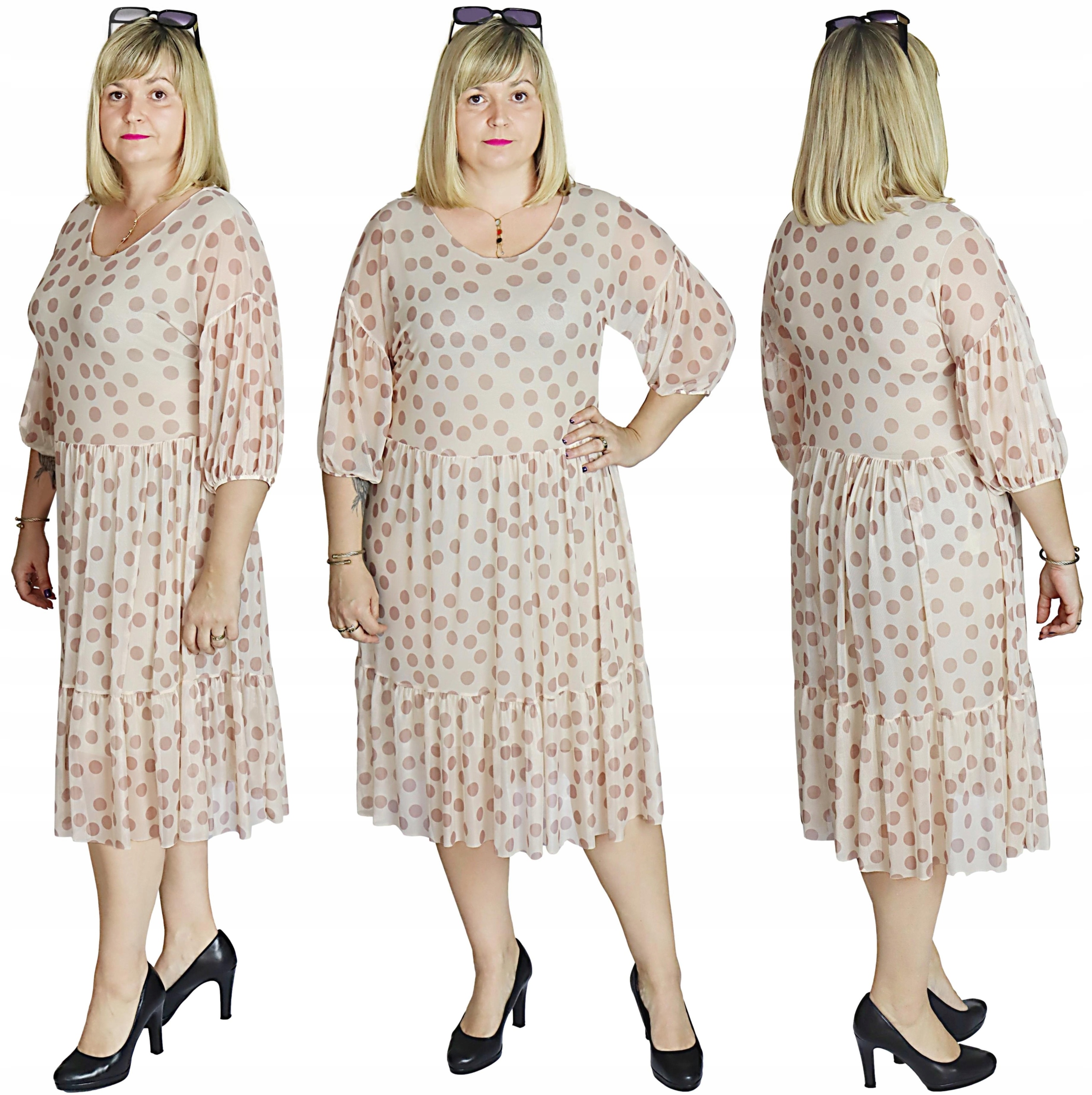 Síťovaná Šaty S Puntíky, barva Ecru/béžová, vel 52