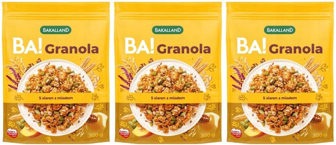 3x Granola Bakalland Ba! 5 Ziaren Z Miodem 300G Polski Produkt