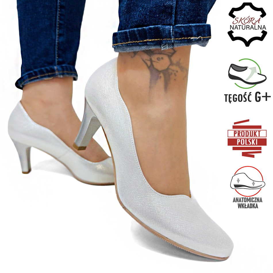 Stříbrné Brokátové Kožené Lodičky, Stabilní, Širší Podpatky Pro Halušky, Velikost 36