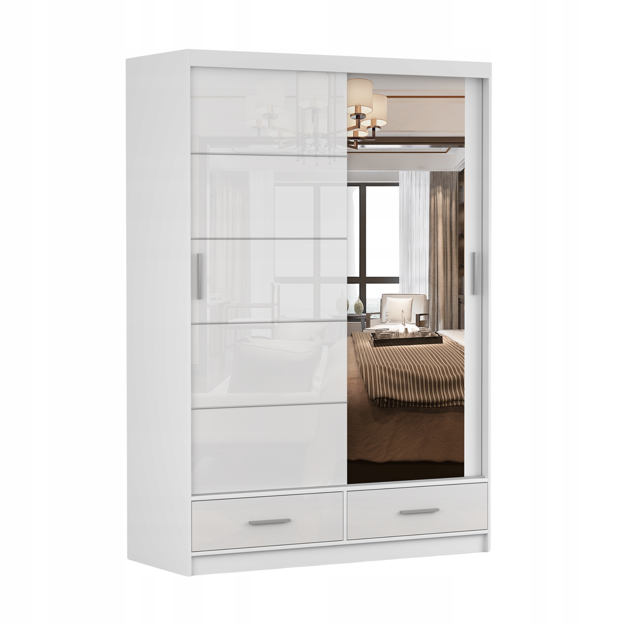 Skříň Florence 150 se zrcadlem police šatní skříň bílá P Výrobce Pl