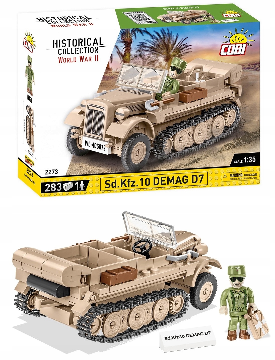 COBI 2273 Pojazd Wojskowy Sd.Kfz 10 Demag D7 Niemiecki Ciągnik WW2