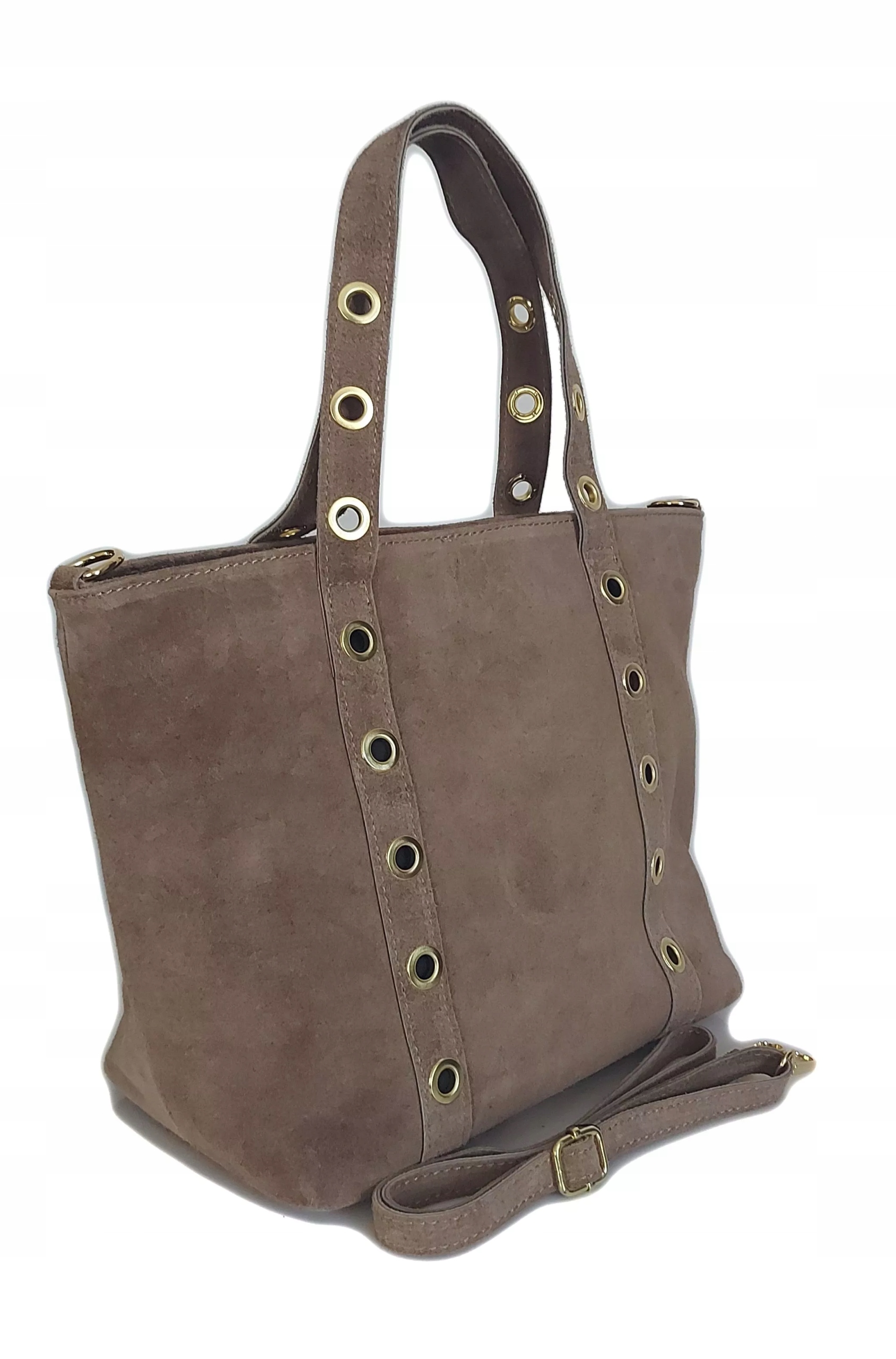 Kožená Taška Přes Rameno Měkký Semiš Zlaté Šatonové Růže Kolečka A4 Béžová