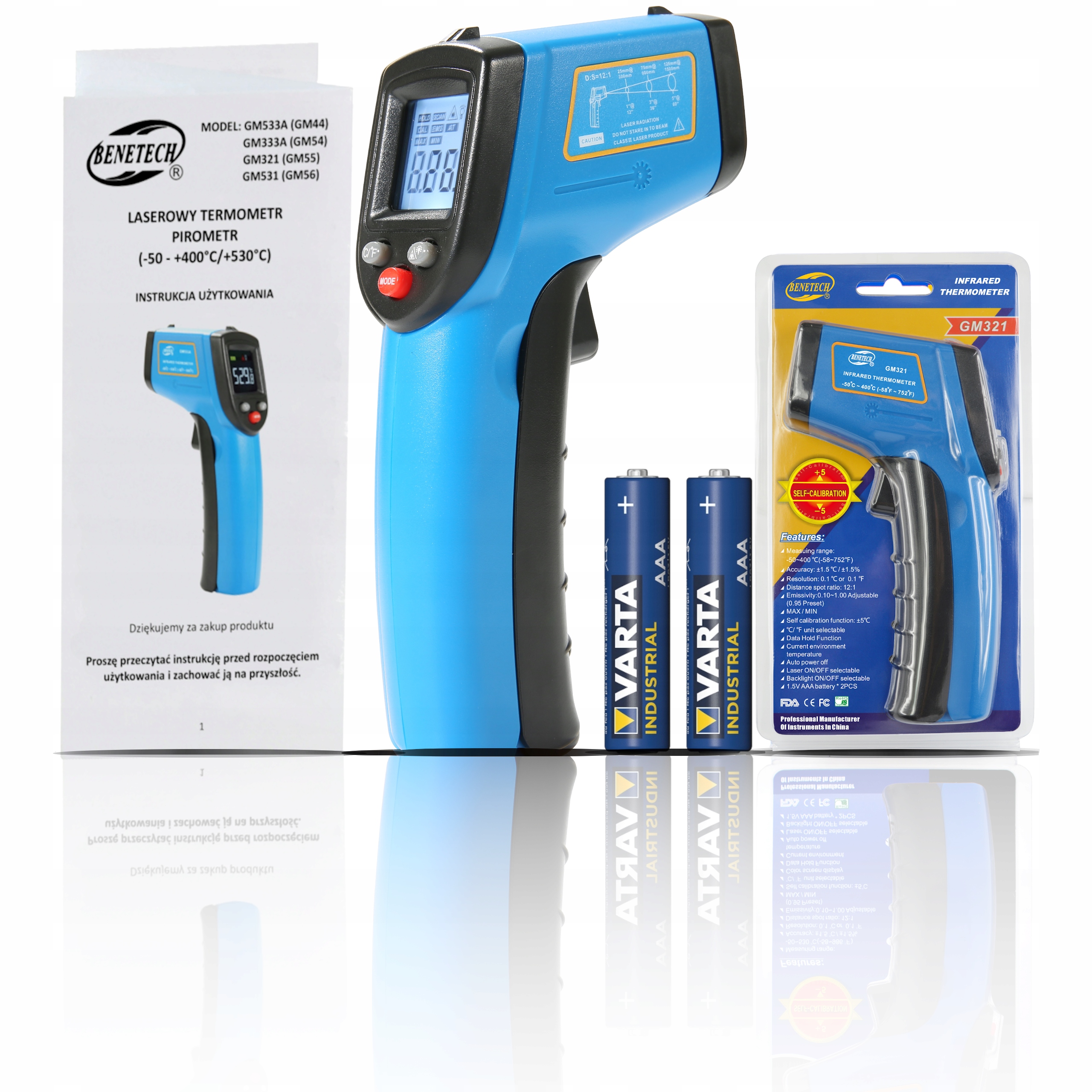 

Bezdotykowy Termometr Pirometr (-50 +400°C) LCD