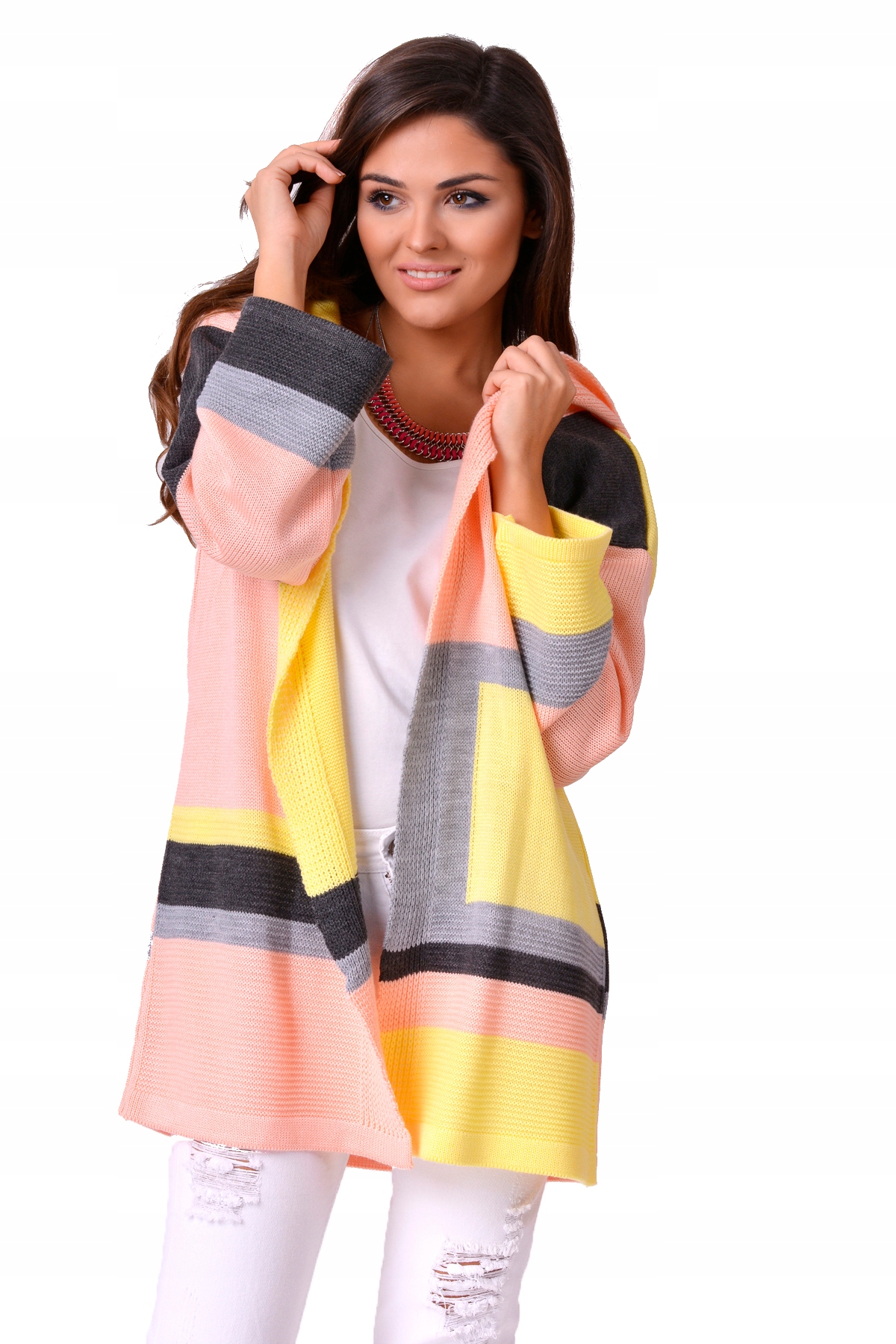 

Setin_lucy Kolorowy Kardigan Sweter Z Kapturem S/m