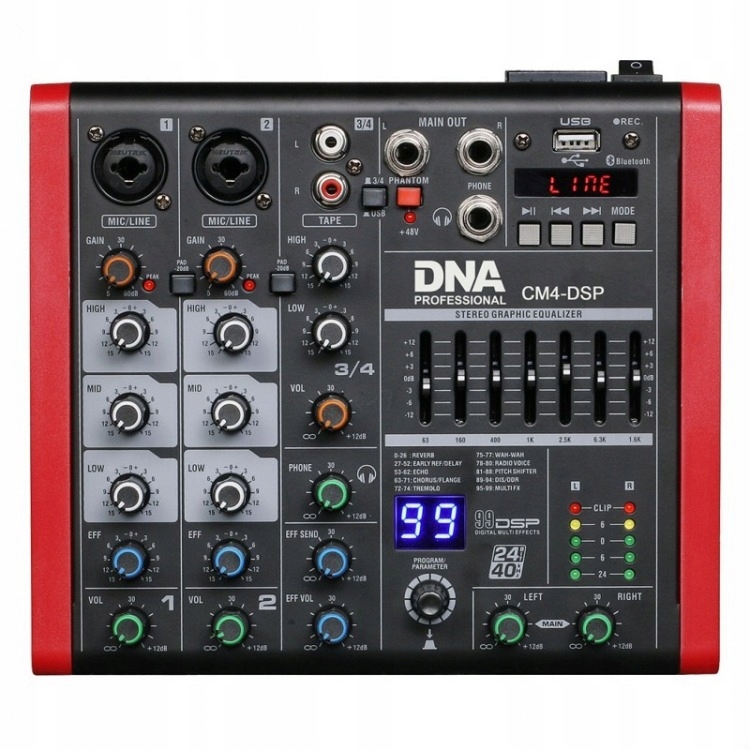 Dna CM4-DSP Analogový Audio Mixážní Pult Usb MP3 Bl