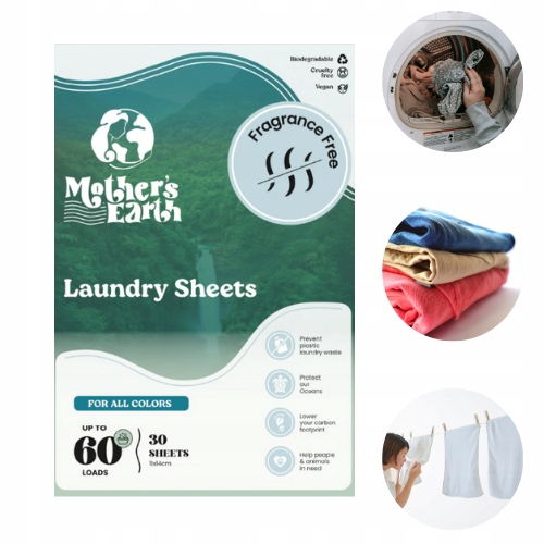 Levně Mother’s Earth Bezzápachové listy na praní 60x Eko Bio Zero Plast