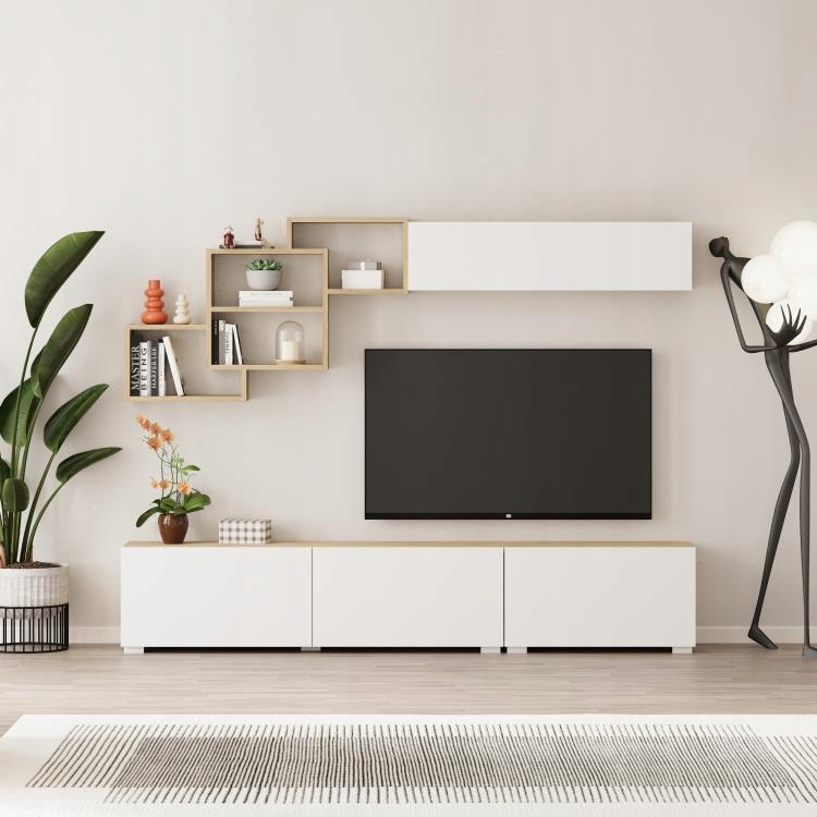 Moderná Tv stena Houseland Free du zafírový/biela