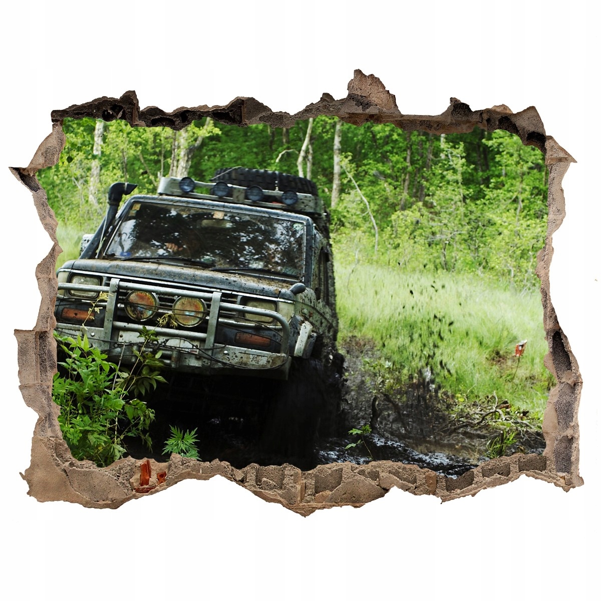 

Foto zdjęcie dziura na ścianę Jeep w lesie 120x81