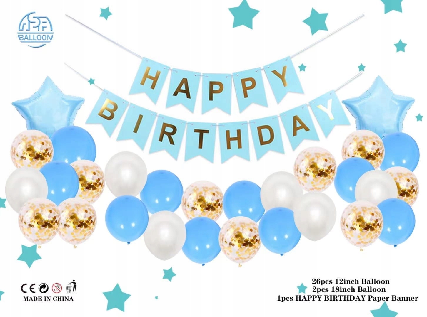 

Zestaw balonów mix niebieski Happy Birthday baner