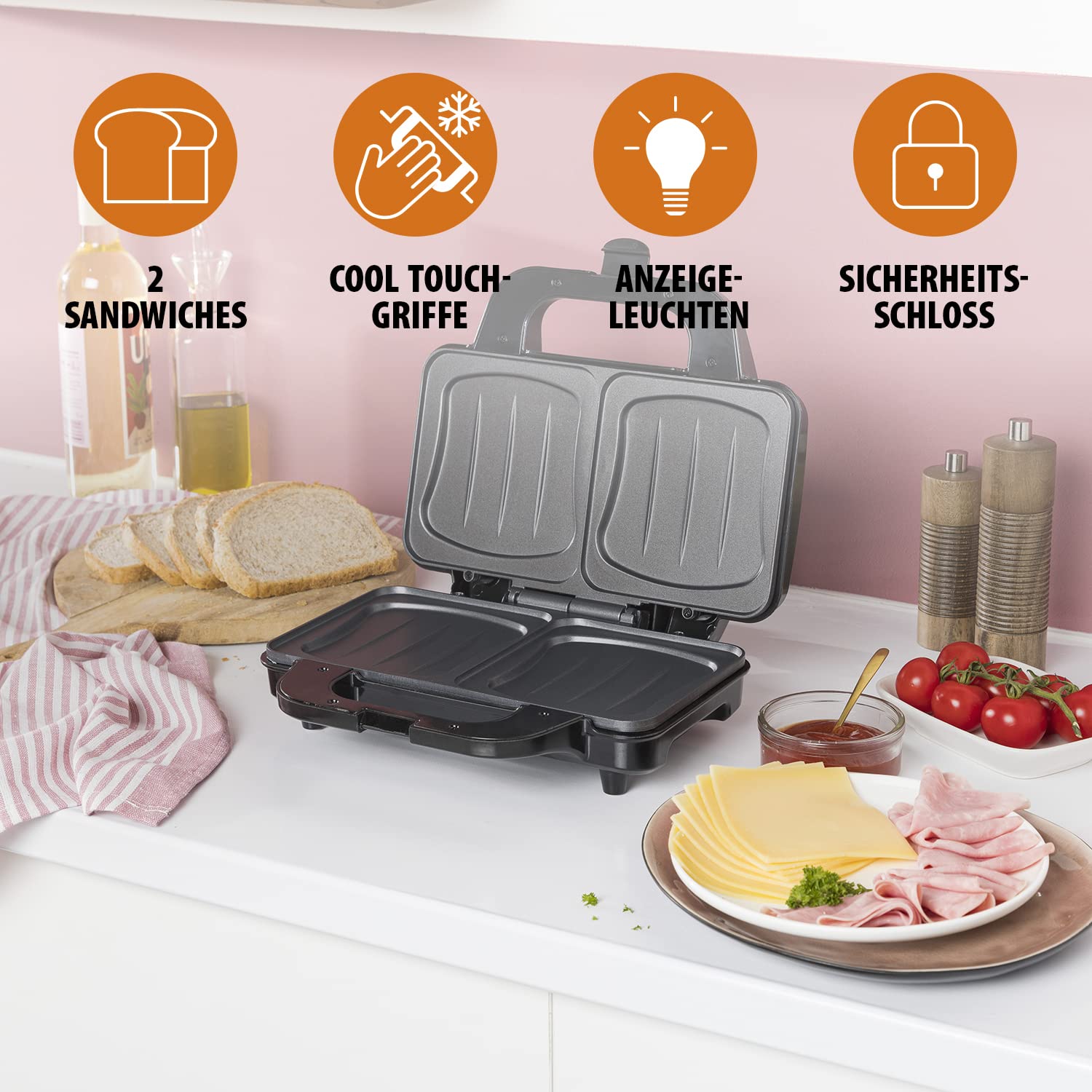 TRISTAR SA3060 Sandwich Maker Deep Grill Plates Two Portions Black — miniatura 4