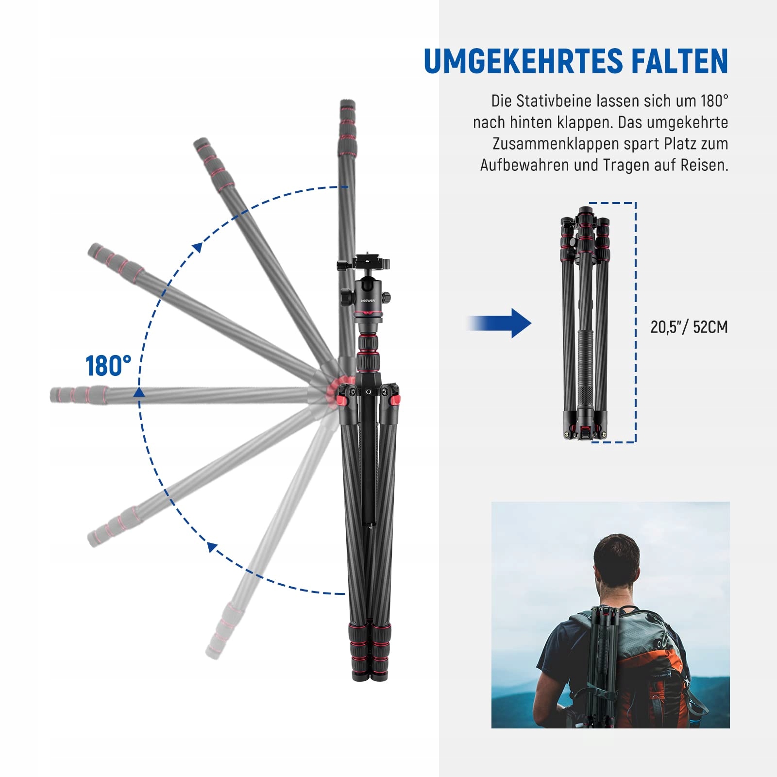 NEEWER Statyw Podróżny Z Włókna Węglowego 360° Głowica Kulowa Monopod — miniatura 7