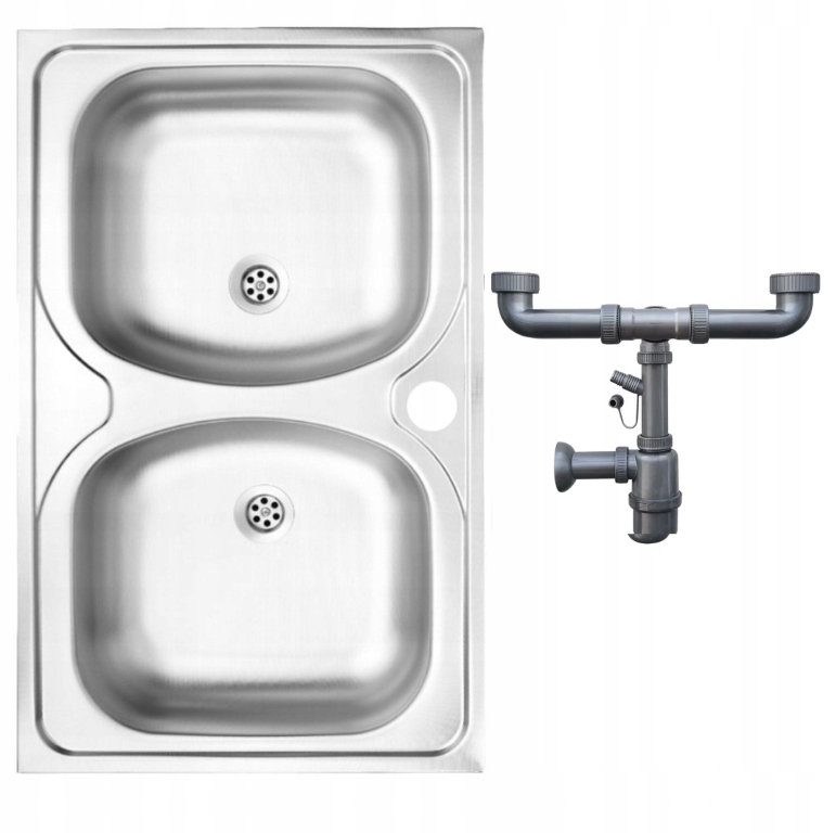 Ocelový dřez 80x50, dvoukomorový, nasazovací otvor pro baterii sifon