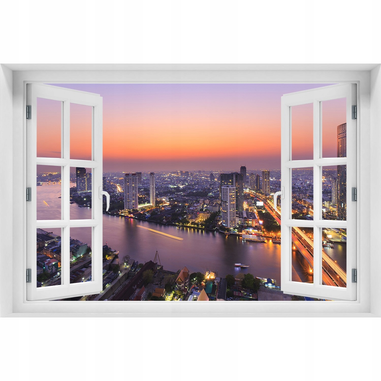 

Fotoobraz Naklejka ścienna 3D Okno Bangkok zachód